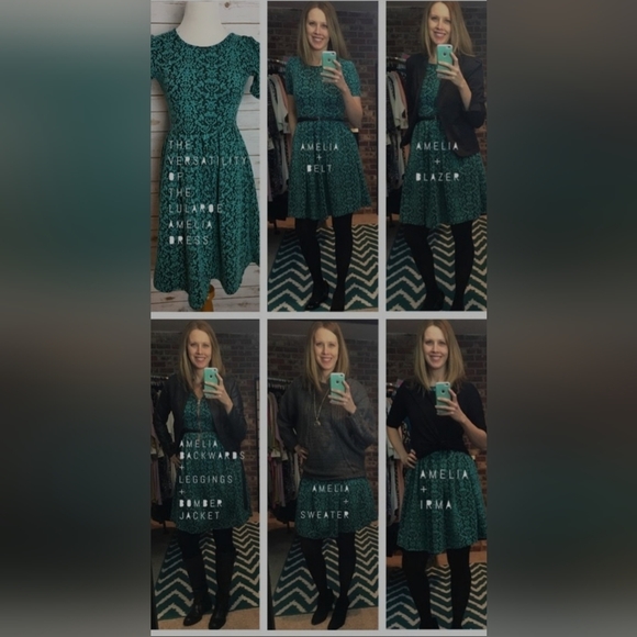 NWT Lularoe Amelia A-line Midi Dress in Beautiful Light Blue & Tan Print XS - Picture 9 of 9